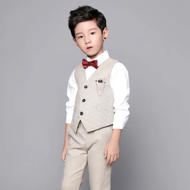 Flower Boys Formal Tuxedo Vest+ Pants 2Pcs Clothing Set Children Wedding Birthday Gift Dress Kids Piano Show Performance Costume | Детская