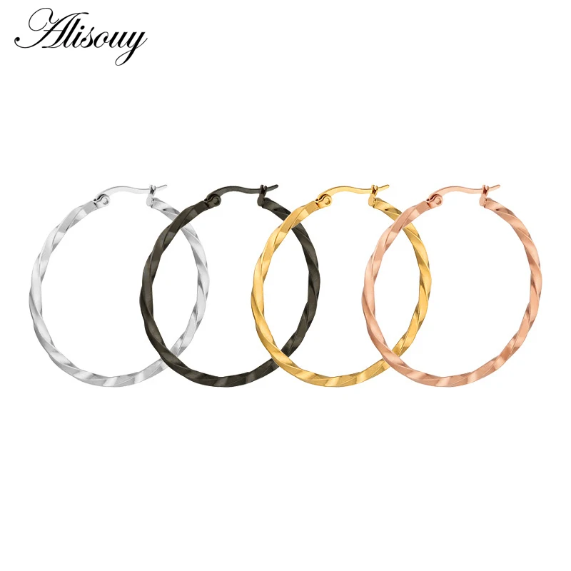 Alisouy 2 шт 316L нержавеющая сталь Круглый витой серьги кольца Bijoux геометрические для