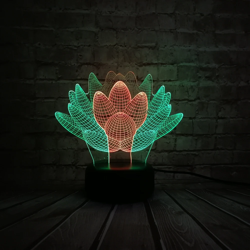 Новая 3D лампа суккулентные растения цветы лотоса Микс разноцветных USB Led ночник