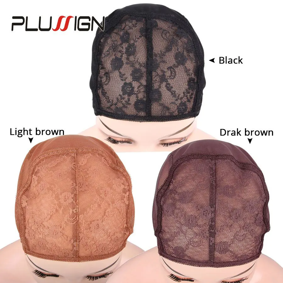 Black Brown Top Stretch Swiss Lace Adjustable Wig Caps Weaving Nets for Making Wigs for Women Girls XL/L/M/S Wholesale 5 Pcs/Lot