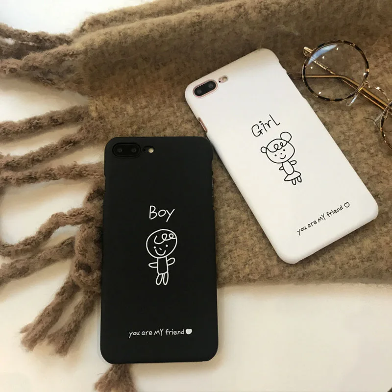 JiBan For iphone X Case Fashion Cute Cartoon Ultra thin Hard English Letter Girl Boy Back Phone Cover 6s 7 8Plus |