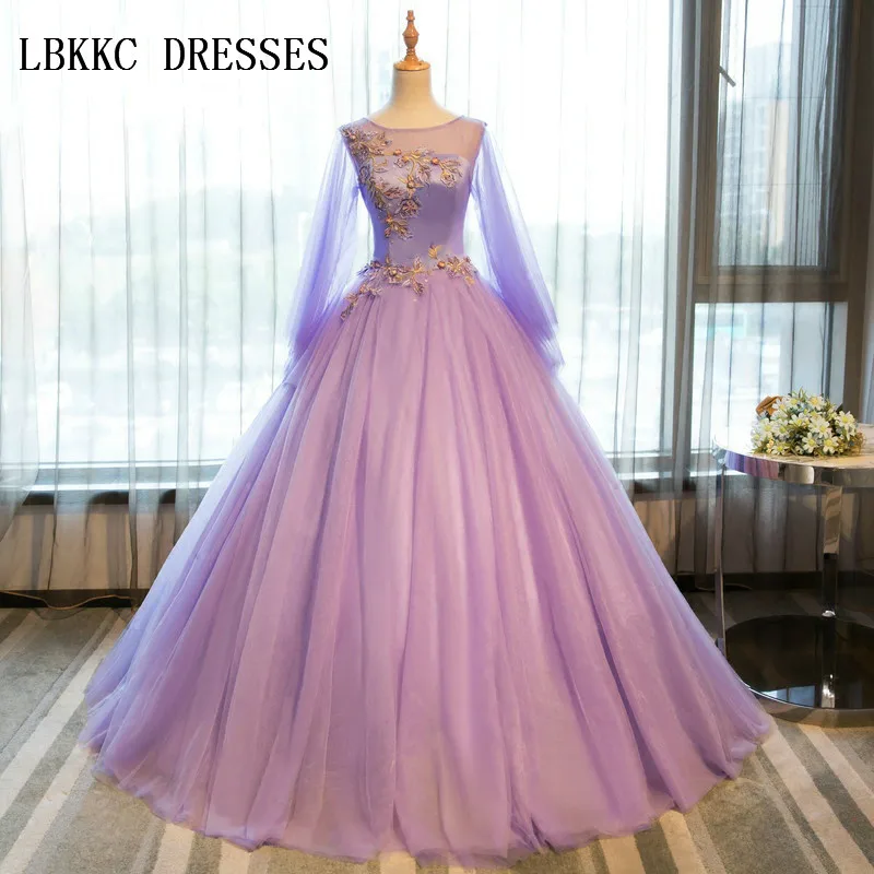 

Lilac Quinceanera Dresses With Long Sleeves Puffy Girls Masquerade Sweet 16 Dresses Ball Gowns Vestidos De 15 Anos