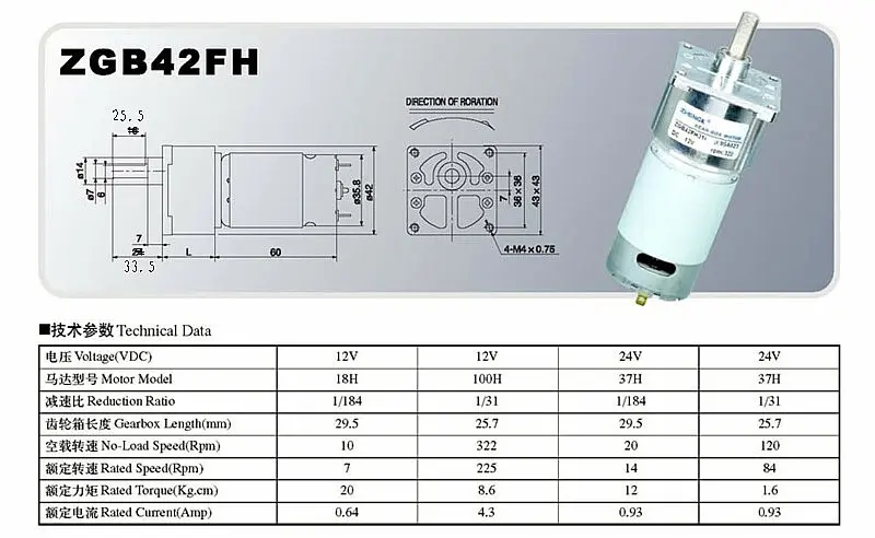 ZGB42FH 42 мм квадратный в форме шестерни мотор большой крутящий момент DC 12V 24V 15/19/60/120/150/150/322 об/мин eccenter вал для вышивальной машины