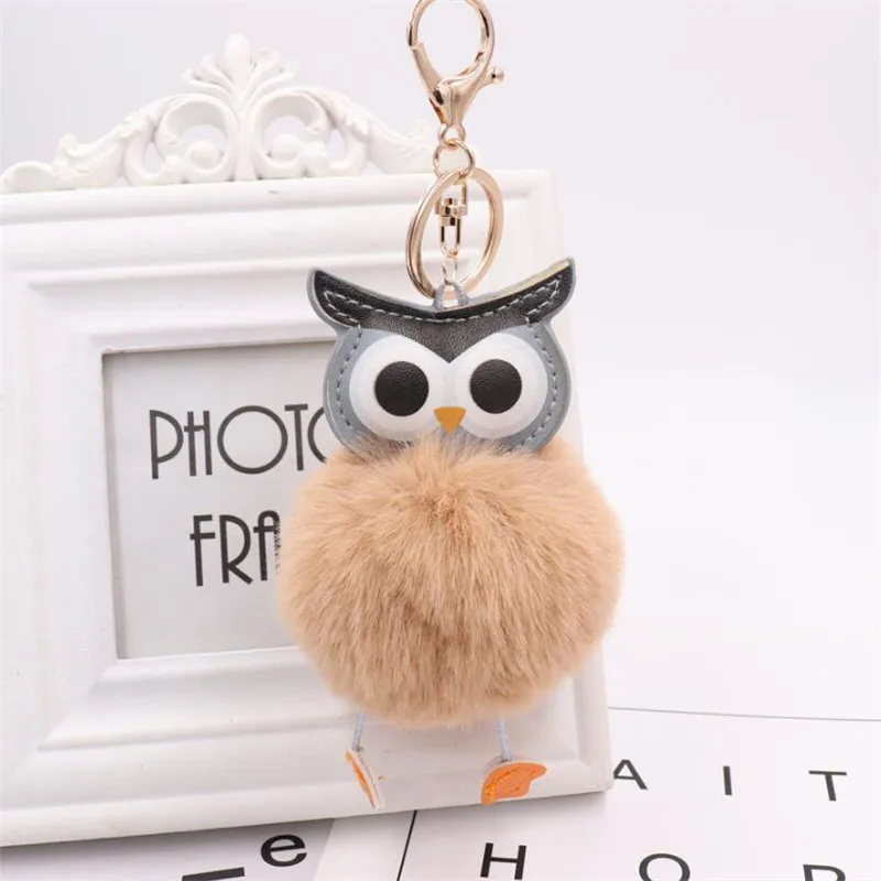 Пушистая сова мех помпон брелки кольцо для женщин Fuax кролик шар сумка подвески
