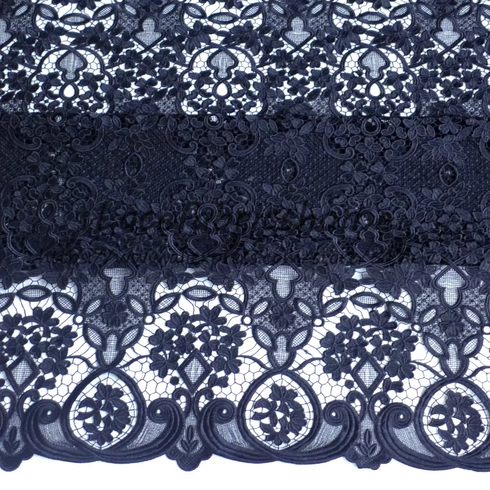 Кружевная черная ткань с вышивкой 120 см | Дом и сад