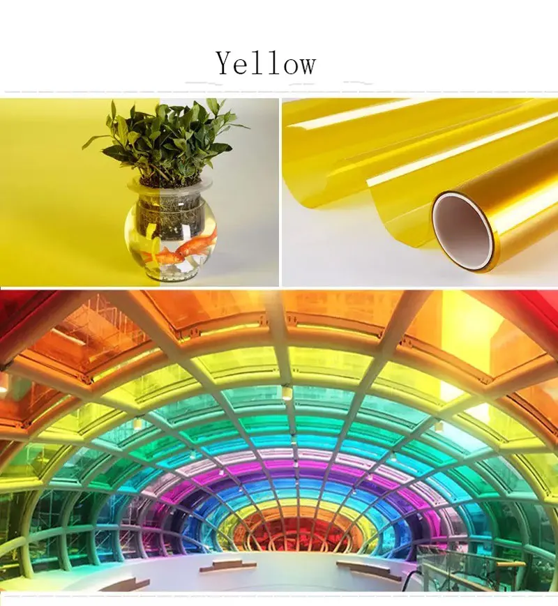 30x100cm Yellow Витражная плёнка на стекла, окна наклейки Цветной изоляции солнцезащитный крем мембрана bi-Цвет прозрачный зеркальный клеящая стеклянная - Цвет: 30x100cm Yellow