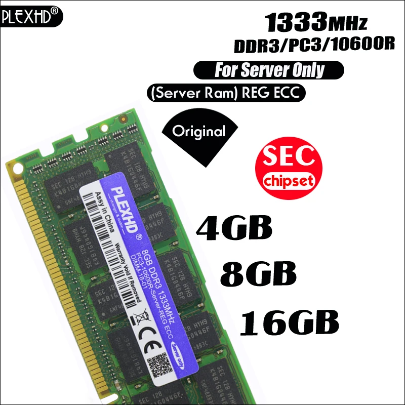 PLEXHD 4 ГБ 8 ГБ 16 ГБ PC3 10600R DDR3 1333 МГц 4G 8G 16G 2Rx4 REG ECC Высококачественная Серверная Память ram для samsung сервер SEC чипсет