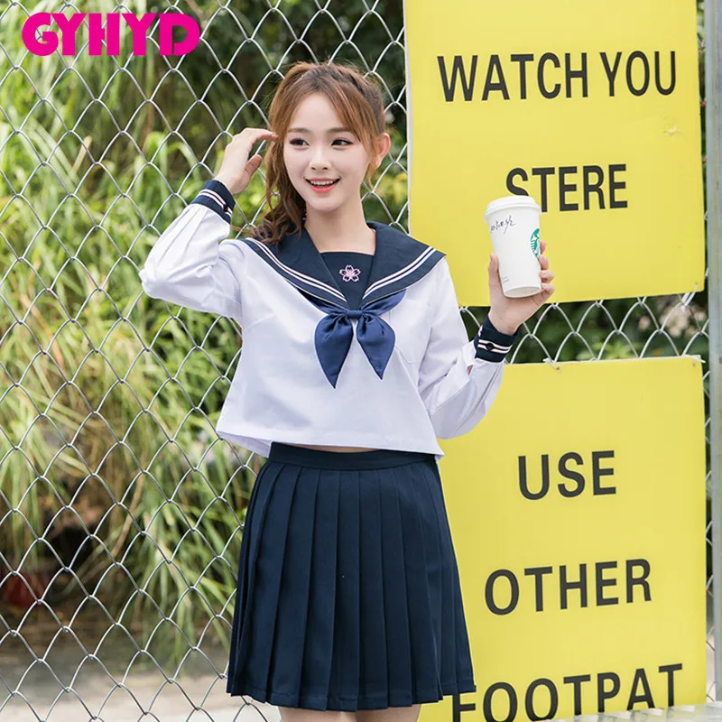 GYHYD Japanese JK Sets School Uniform Kawaii Girls Sailor Collar Coat+Pleated Skirt+Tie Autumn High Women Suits | Тематическая