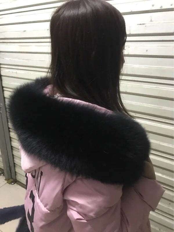 black long80 width12 Воротник из лисьего меха для капюшона, натуральный Лисий мех, капюшон с отделкой, шарф, большой меховой воротник, натуральный воротник, отделка на заказ, большой натуральный мех ракона - Цвет: black long80 width12