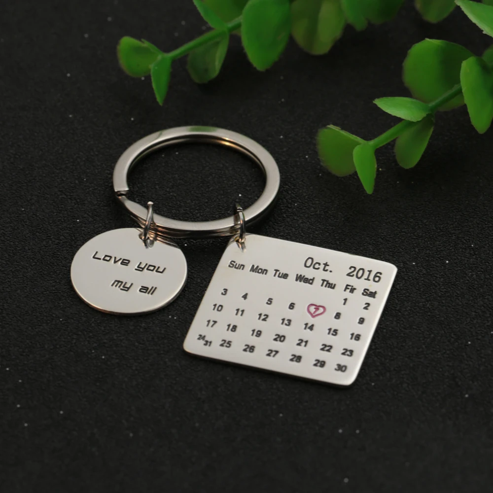 Персонализированные Календарь тег Dis брелок заказной Мемориал Дата круглый Keepsake