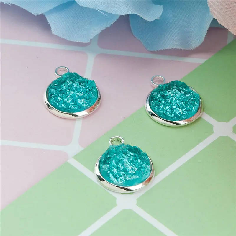 DoreenBeads подвески из меди и смолы Drusy, круглые подвески серебристого цвета AB, аксессуары для ювелирных изделий 18 мм(6/") x 14 мм(4/8"), 10 шт - Окраска металла: Mint Green