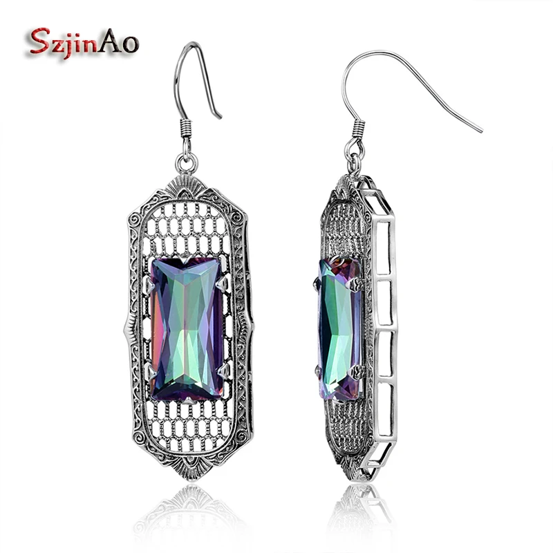 Szjinao из Индии Boho Радуга Мистический топаз цветными камнями Твердые 925