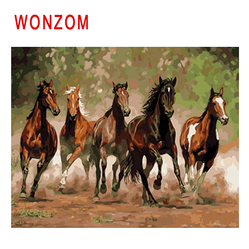 Набор для рисования по номерам на холсте WONZOM Horse Group Run абстрактная животная