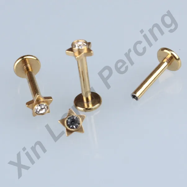 Золотой цвет 316L внутренняя резьба из нержавеющей стали с формой звезды ушной