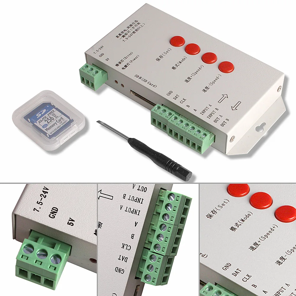 Светодиодный T1000S 128 SD карты Пиксели WS2811 контроллер DC5 ~ 24 V для WS2801 WS2812B LPD6803