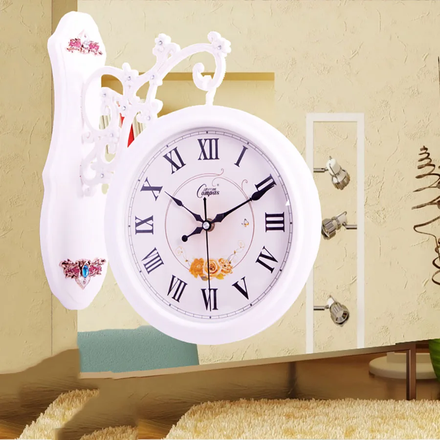 

Large Dekorativ Wall Clock Vintage Double Sided Kitchen Big Clock Retro Silent European Duvar Saatleri Antique Watch Home C7T048