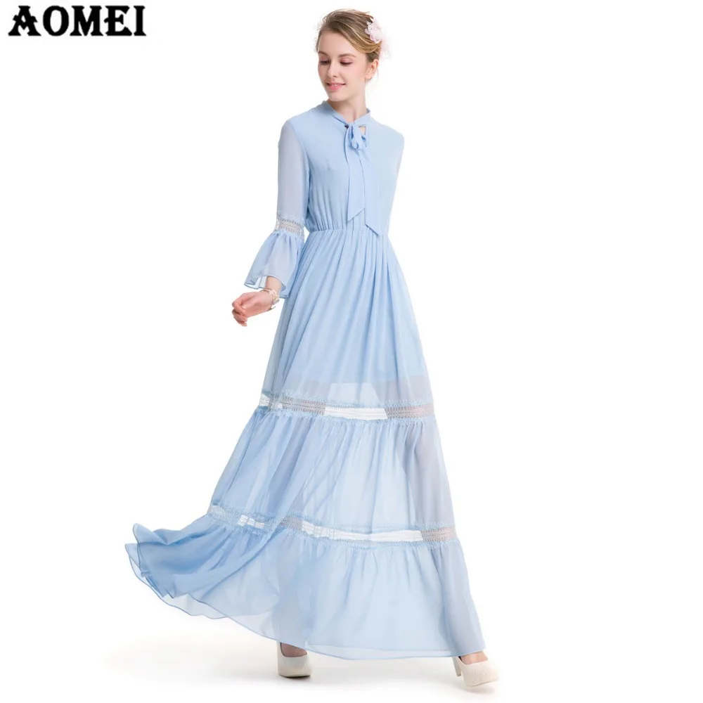 2019 весеннее шифоновое элегантный дизайн Макси платье Голубой цвет розовый для