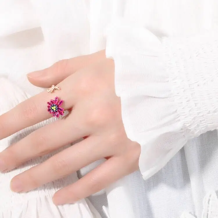 ring Amybaby дизайнерское ожерелье ручной работы с эмалью и фиолетовым цветком, регулируемое кольцо, серьги, браслет, ювелирные изделия для вечерние - Окраска металла: ring