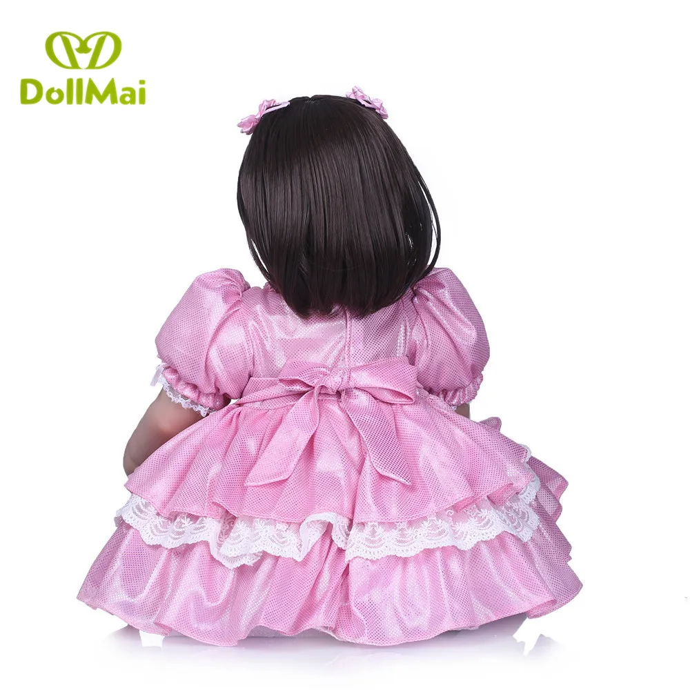 24'' 58cm Silicone Vinyl Reborn Baby Girl Realistic Alive Newborn Babies Doll Toddler For kids Xmas Gifts with bear | Игрушки и