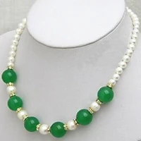 hot sale natural 7 8mm white pearl green jades round beads original design fashion women elegant chain necklace 18 my5203