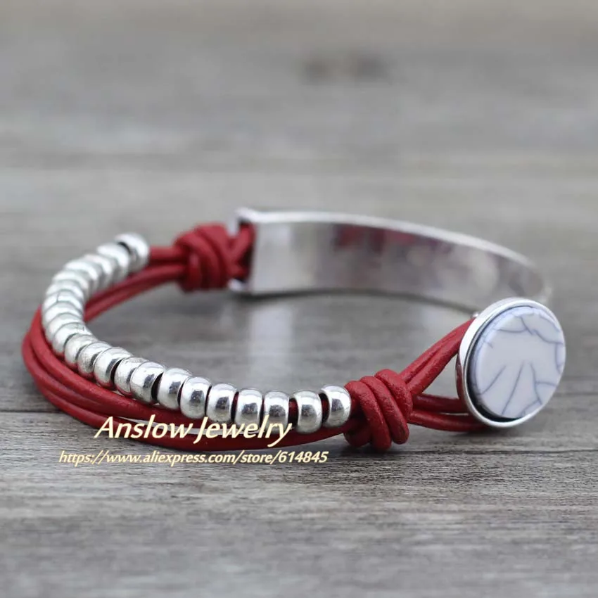 Anslow бренд ручной работы DIY кожаный браслет с бусинами для мужчин Pulseiras мужской браслет оснастки браслет ювелирные изделия подарок LOW0524LB