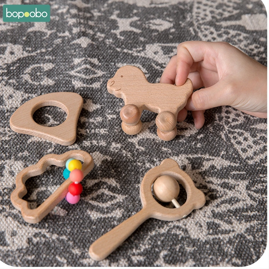 Bopoobo 4 шт./компл. Игрушки для маленьких детей с рисунком кролика Троянский конь облако Бук деревянная игрушки-прорезыватели для кормления против грызунов нового дизайна крошечные стержень игрушки детские товары