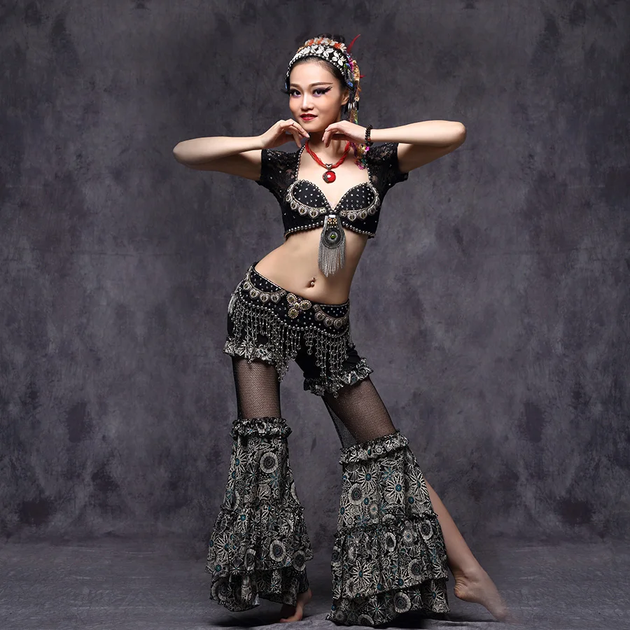 Costume for ATS Belly dancing Tribal Dance Clothes Women 3 pcs Outfit Tops Belt and Pants | Тематическая одежда и униформа