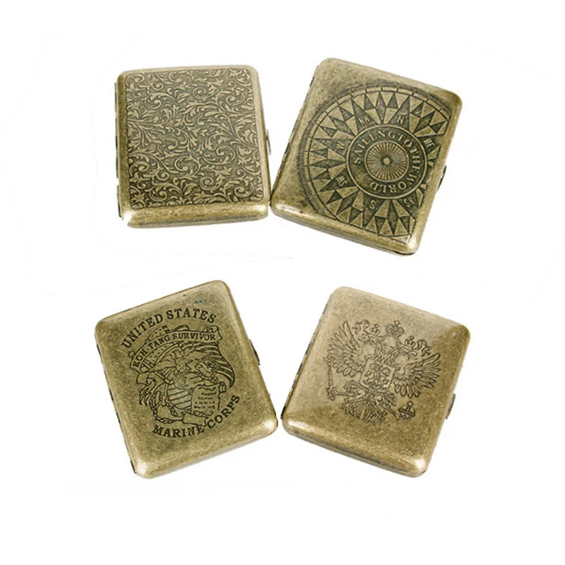 (20 сигарет) 6 стилей винтажный медный чехол для сигареты металлический