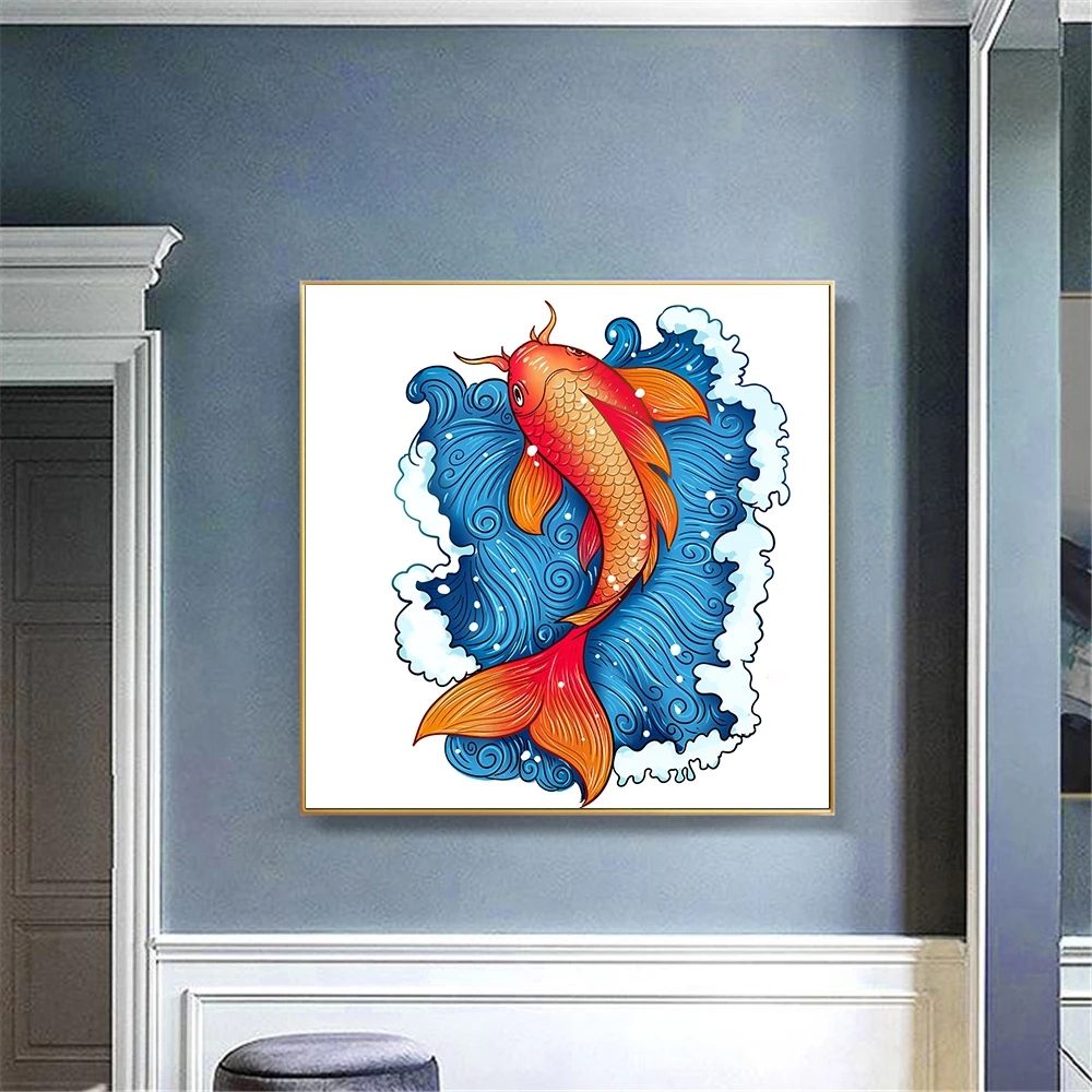 Современная печать китайский Koi Fish Lotus картина маслом холст постер настенное