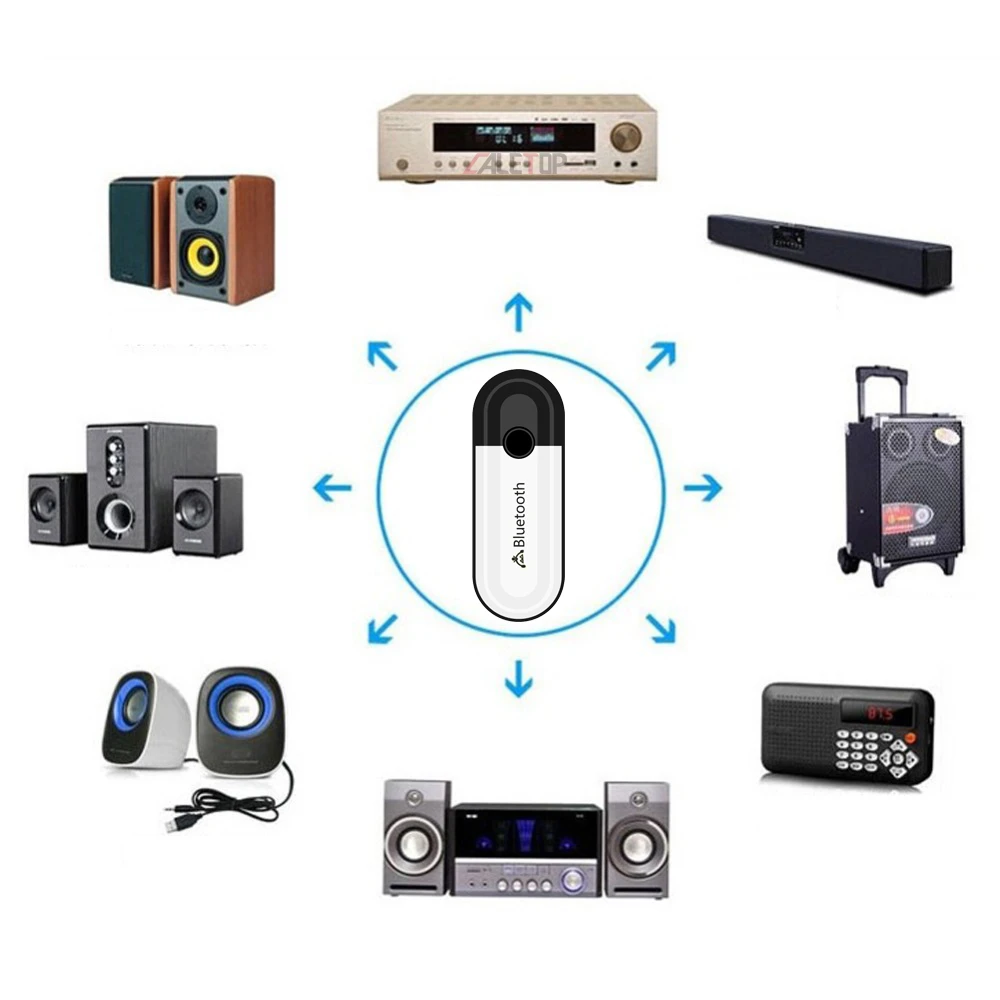 CALETOP Bluetooth 5,0 приемник USB и 3,5 мм AUX 2 в 1 аудио беспроводной адаптер для наушников динамик автомобильный комплект USB ключ обновленный