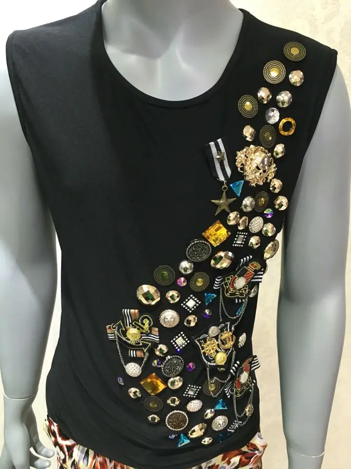 Новинка лета 2016 костюм с разноцветным рисунком жилет для ночного клуба вечеринки