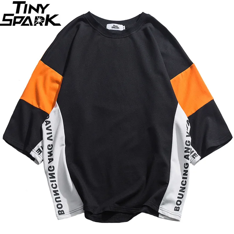 2019 Mens Hip Hop T Shirt Color Block Patchwork Harajuku T-Shirt Streetwear Summer Thick Tshirt Short Sleeve Tops Tees Cotton | Мужская