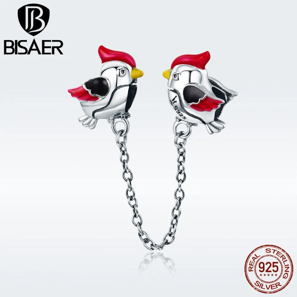 BISAER, 925 пробы, серебряная безопасная цепочка, птица любви, пробка, разделитель, шарм, бусины, подходит для браслета, сделай сам, серебряное ювелирное изделие GXC587