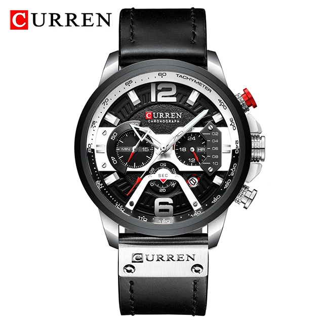 Silver Black Топ бренд класса люкс CURREN хронограф для мужчин s часы Водонепроницаемый Спорт Кварцевые часы для мужчин часы мужские наручные часы Известный Relogio Masculino - Цвет: Silver Black