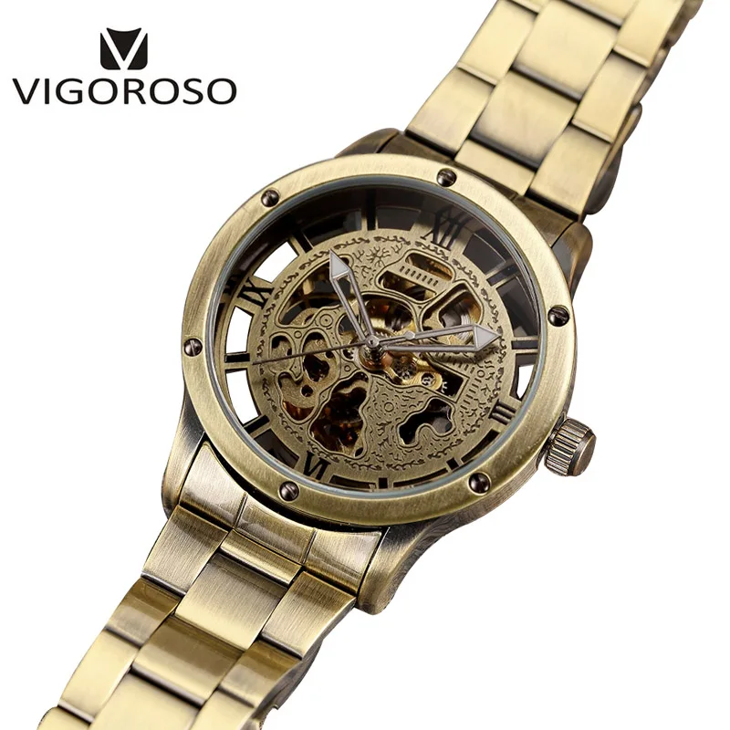 Часы VIGOROSO мужские винтажные автоматические механические бронзовые стальные