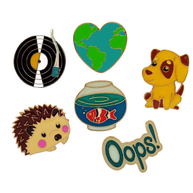 Карта мира фонограф запись милый мультфильм щенок ежик маленькая брошь в форме