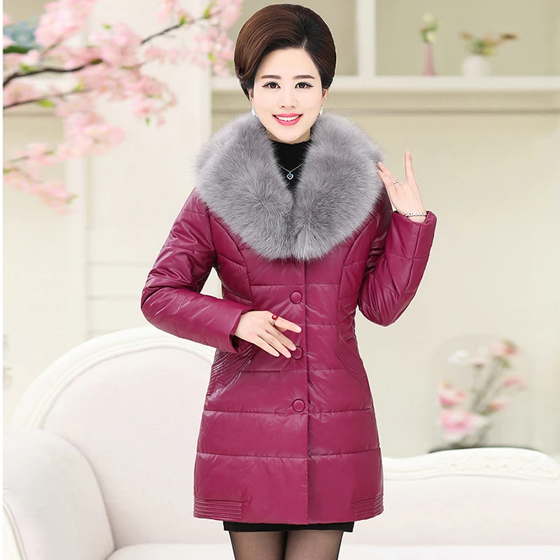 Женская Стеганая куртка WMSWJH длинная приталенная из искусственной кожи с меховым