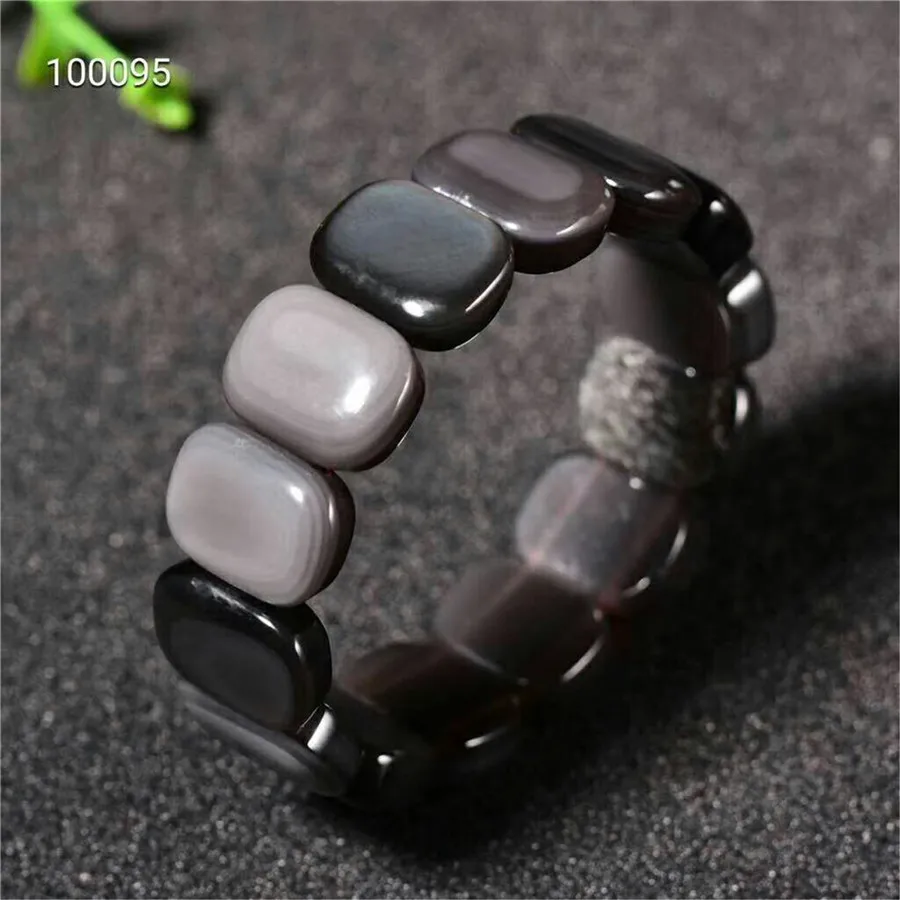 

Natural Ice Obsidian Bracelets For Women Female Stretch Rainbow Light Natural Stone Rectangle Bead Bangle Bracelet