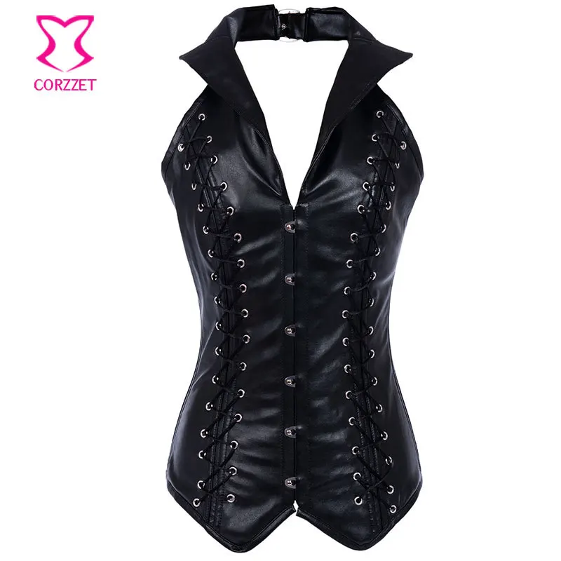 

Faux Leather Steel Boned Long Corset Steampunk Waist Slimming Corsets For Women Corpete Corselet Plus Size Punk Gothic Clothing