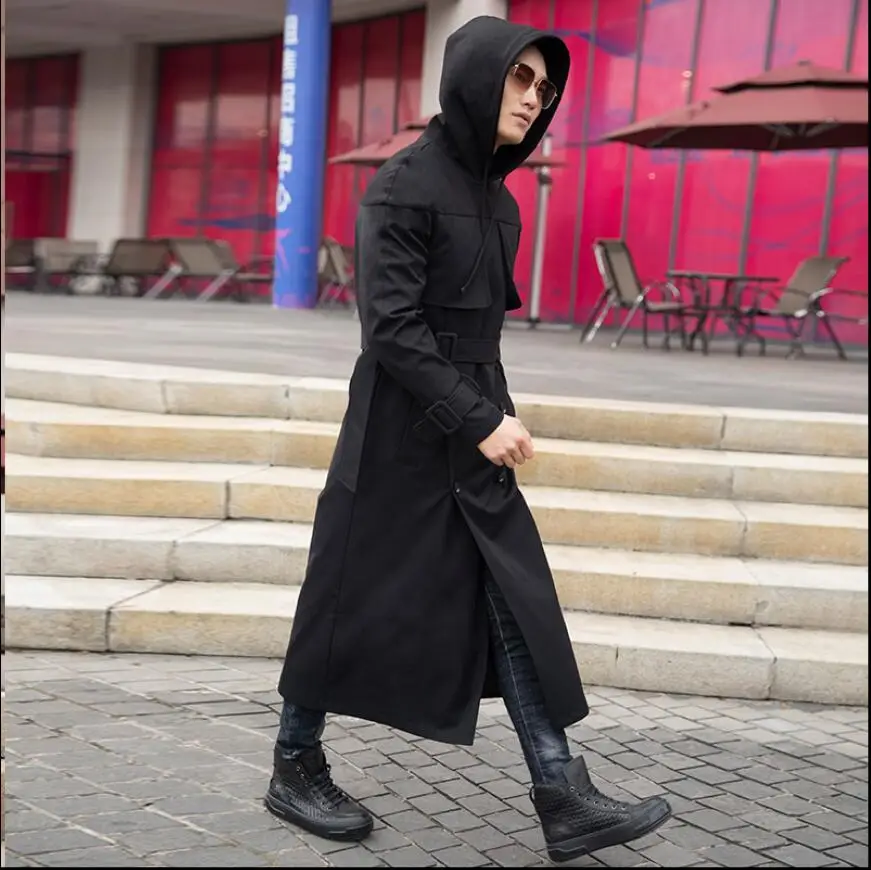 Мужской двубортный Тренч ветровка с капюшоном и воротником Повседневная Деловая