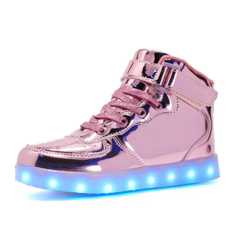 Pink ЕС 25-46 Led обувь для детей и взрослых USB зарядное устройство светильник Air force для мальчиков девочек мужчин женщин модные вечерние светящиеся кроссовки - Цвет: Pink