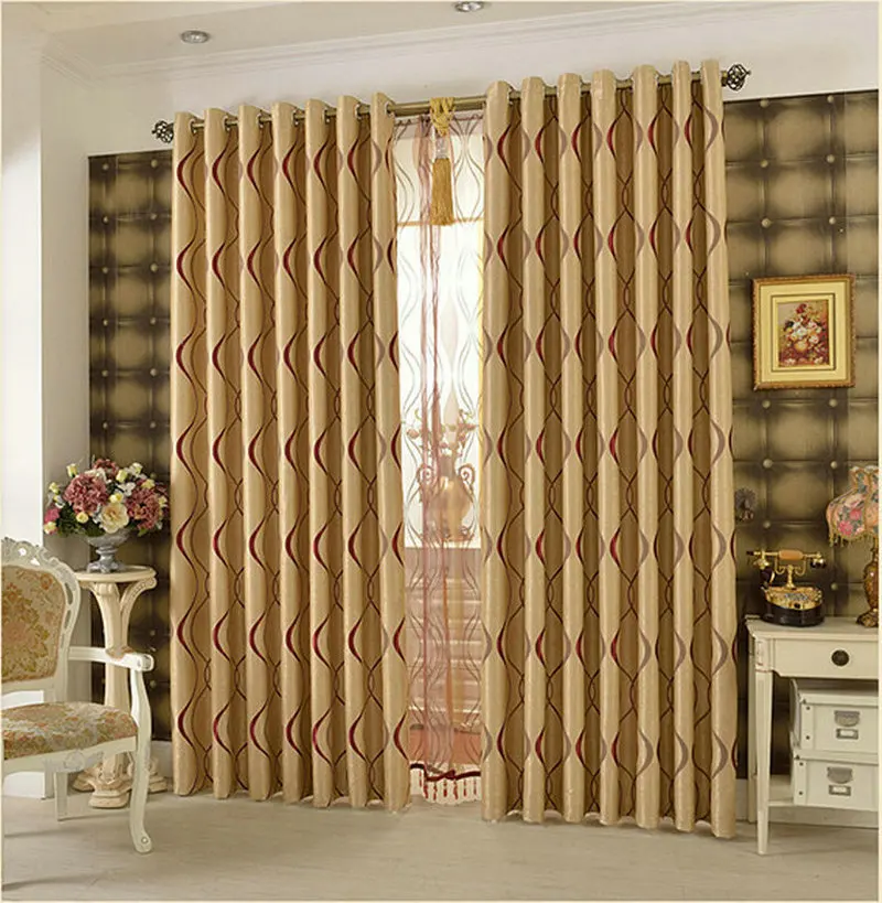 

European Style Double-Sided Printed Wave Striped Design Blackout Curtain For Living Room Window Drapes Treatment Home Decoration