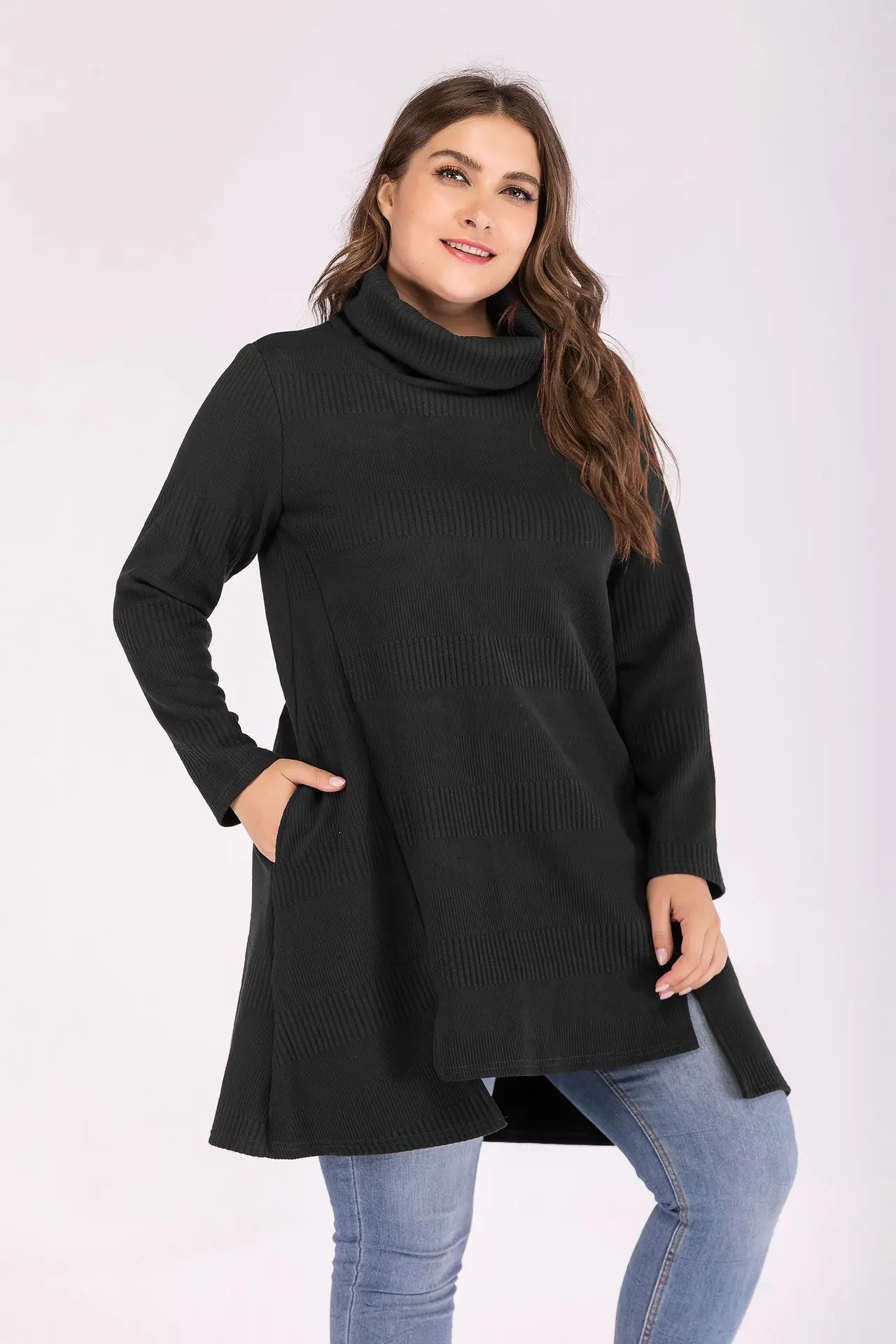 2019 XL Big size turtleneck sweater women pullover oversized pull femme plus tops knitwear long knitted winter | Женская одежда