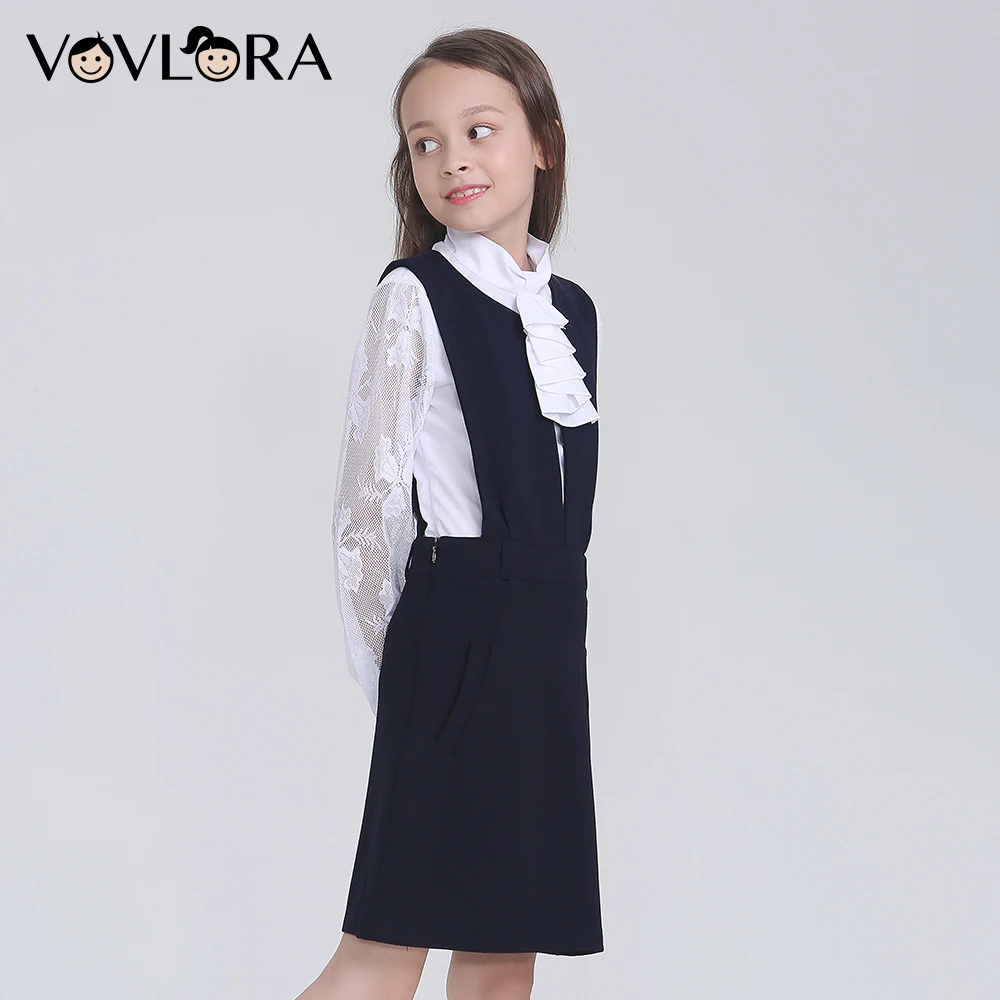Vovlora Школьное платье для девочек синий цвет без рукавов с вырезом замок на