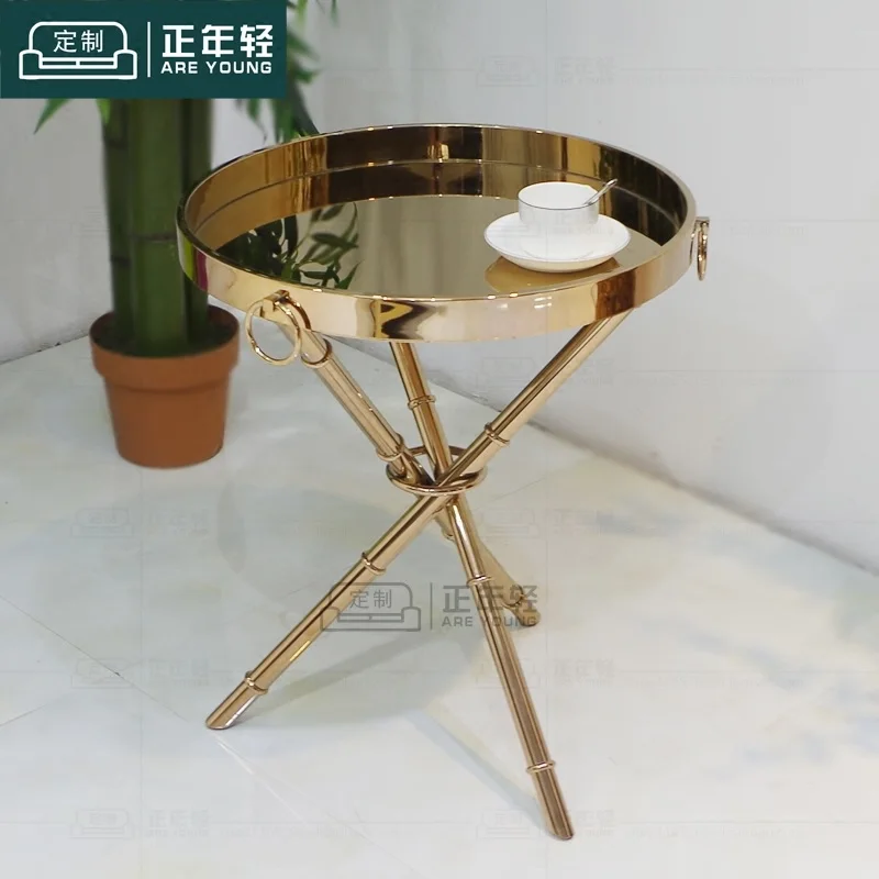 

Gilded Metal Small Coffee Table with Triple Legs