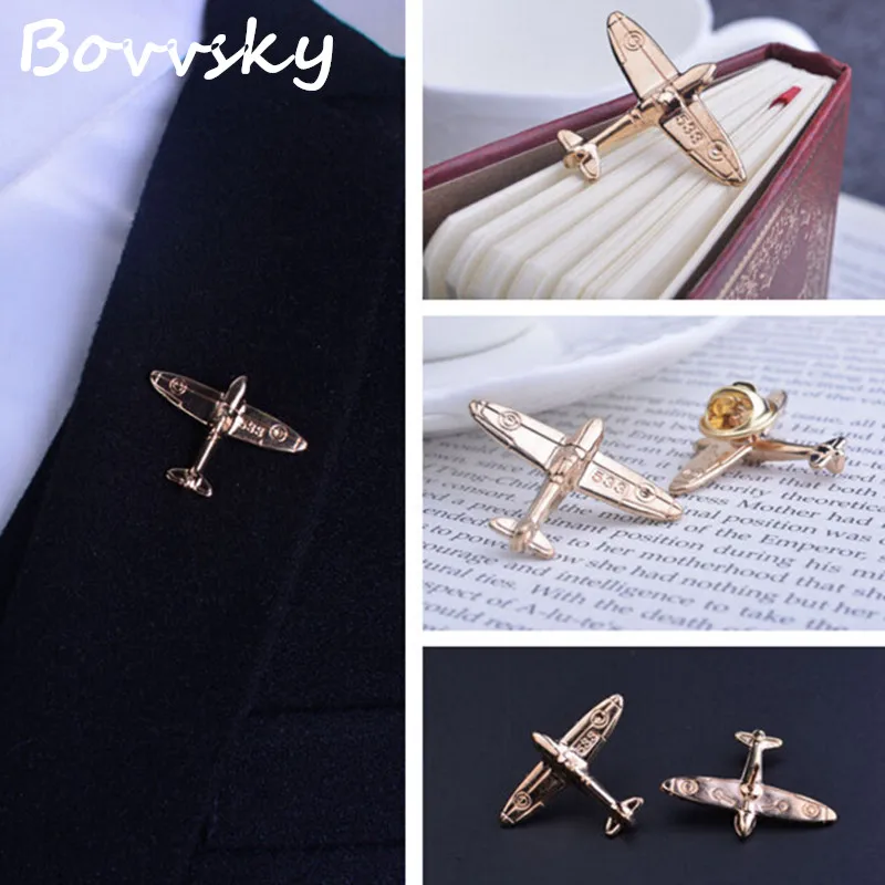 2 шт./пара броши в виде самолета Для мужчин цвет золотистый костюм брошь мужские