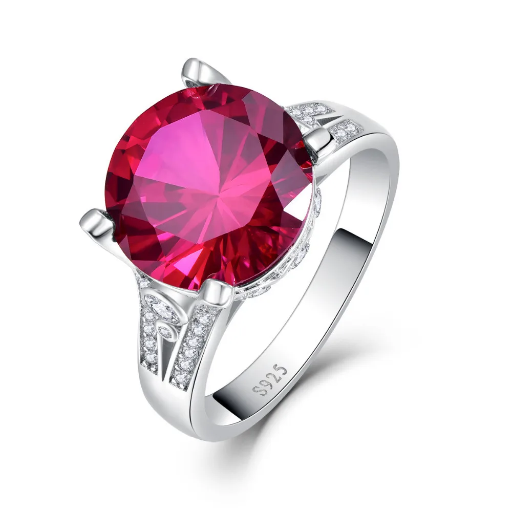 925 Silver Ring Bijoux Femme Marque De роскошное серебро 925 пробы круглый красно-рубиновый разрез модные кольца романтические подарки на день рождения кольцо для девушки - Цвет камня: 925 Silver Ring