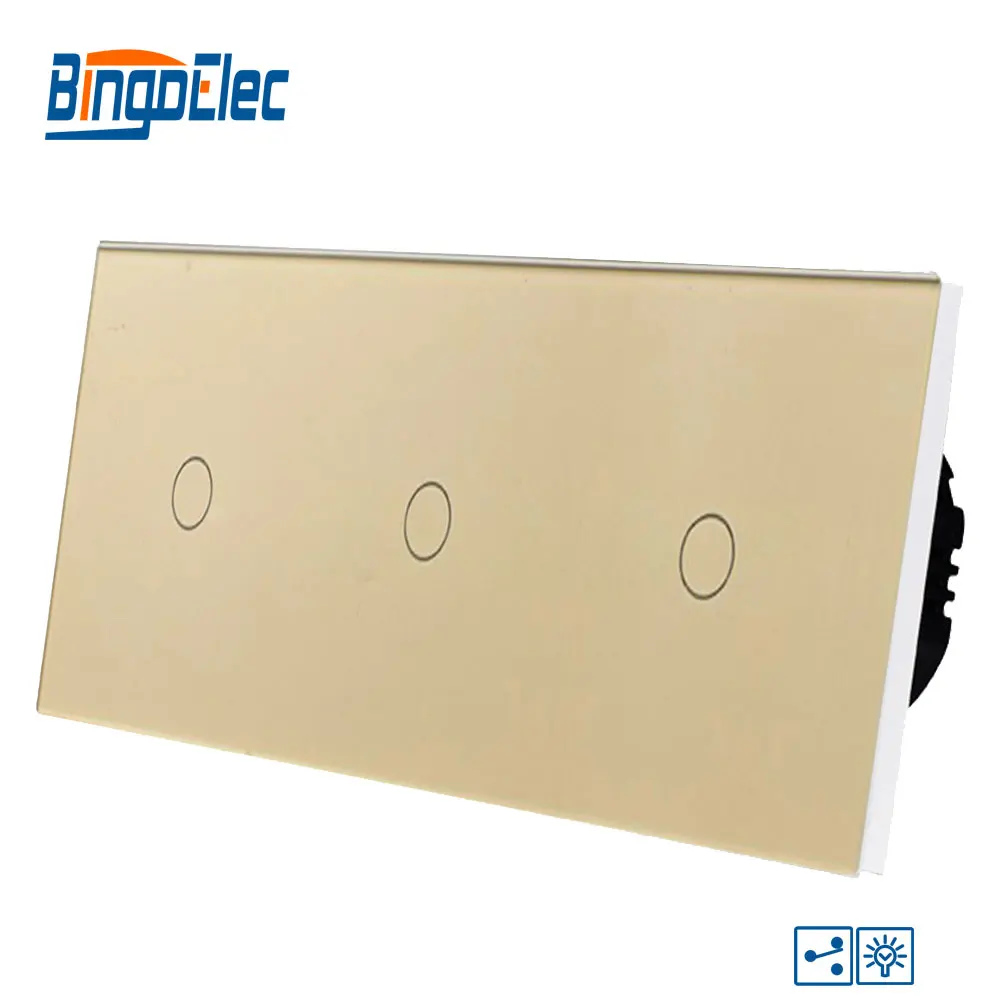 Bingoelec Smart Triple 1 Gang 2 Way диммер сенсорный выключатель Роскошная стеклянная панель