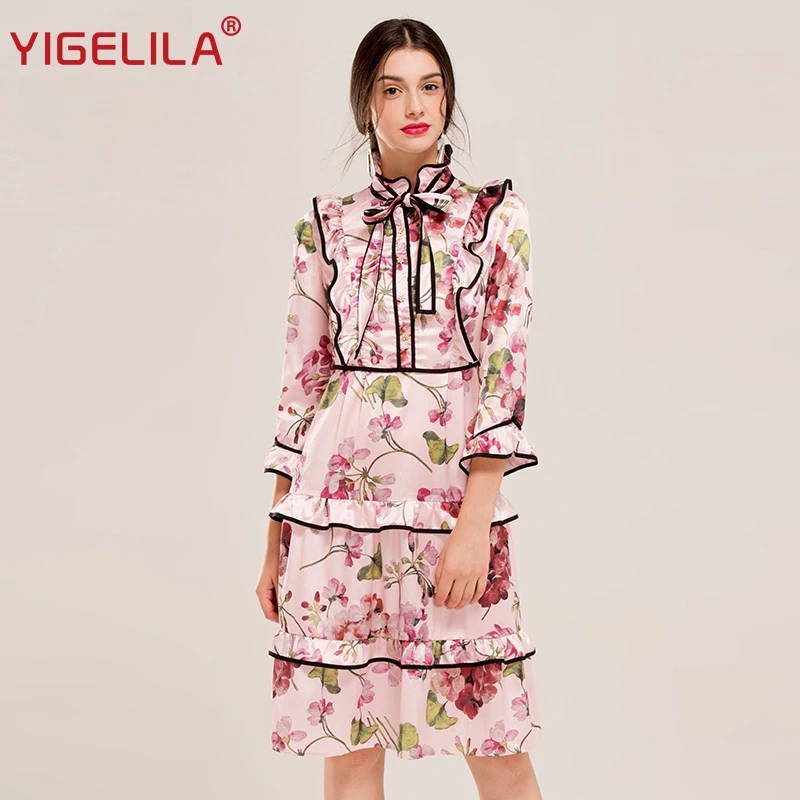 Бренд YIGELILA 62233 Новинка женское винтажное элегантное платье с рукавом три
