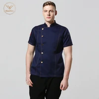 new unisex cook clothes men single breasted high quality kitchen cook uniform short sleeved restaurant bakery waiter tops shirt